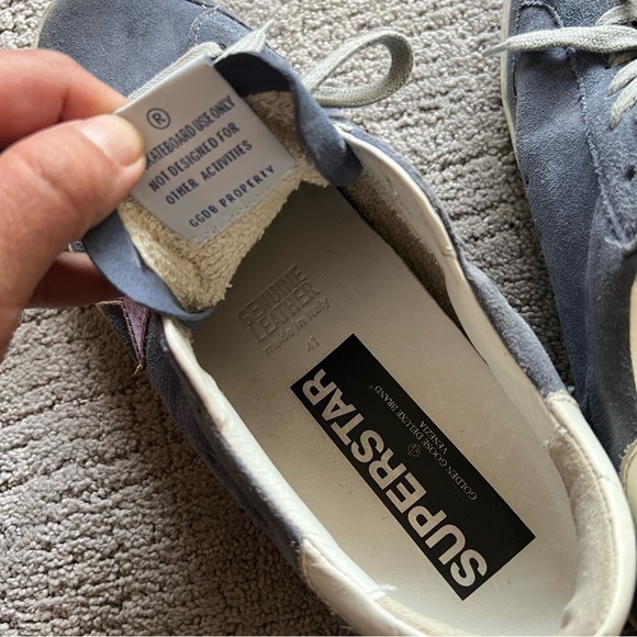 Blue Suede Superstar Sneakers with Purple Star